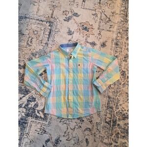 Crown & Ivy Boys 5 Pastel Gingham Easter Long Sleeve Button Up Shirt 100% Cotton